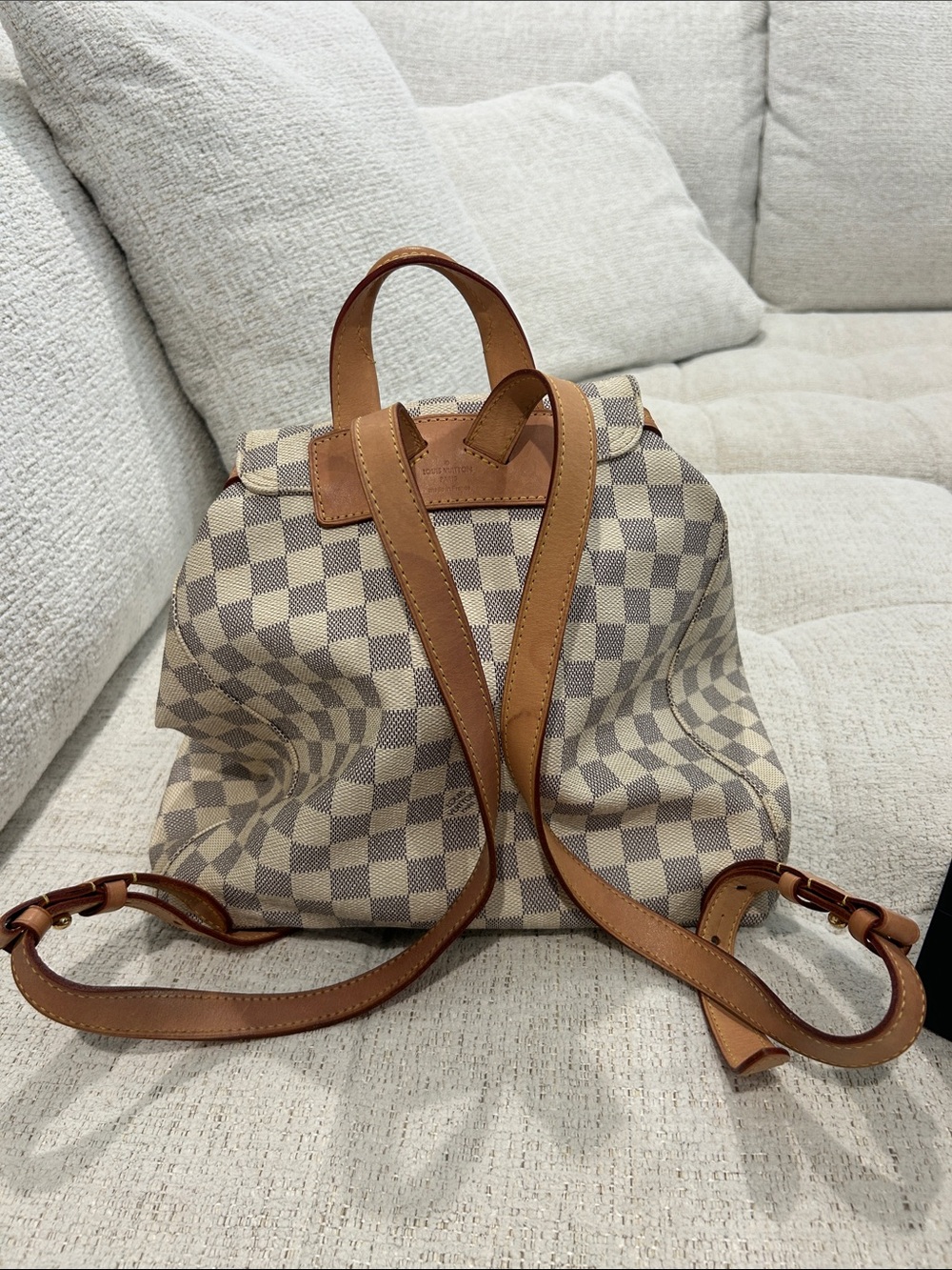 Louis Vuitton Luxury Checkered Drawstring Backpack - Cream/Tan - Picture 3 of 5